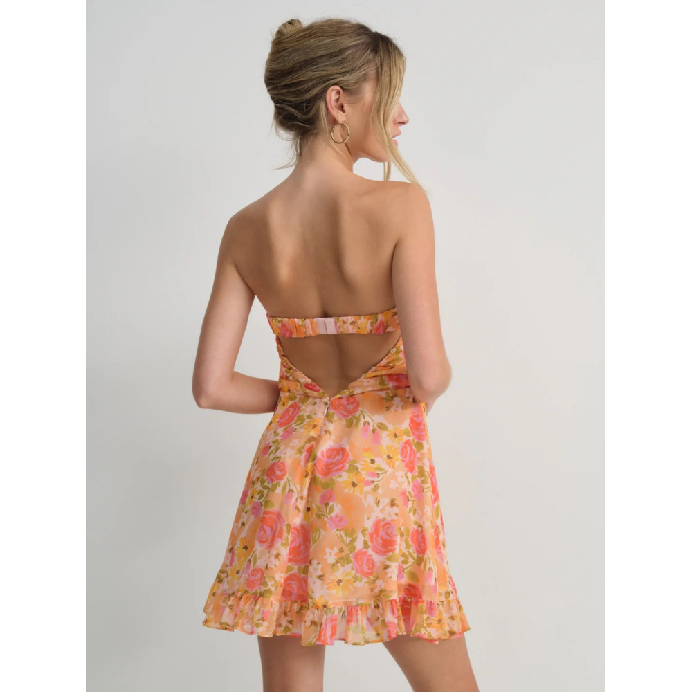 Women's Floral Strapless Mini Dress for Wedding Guest