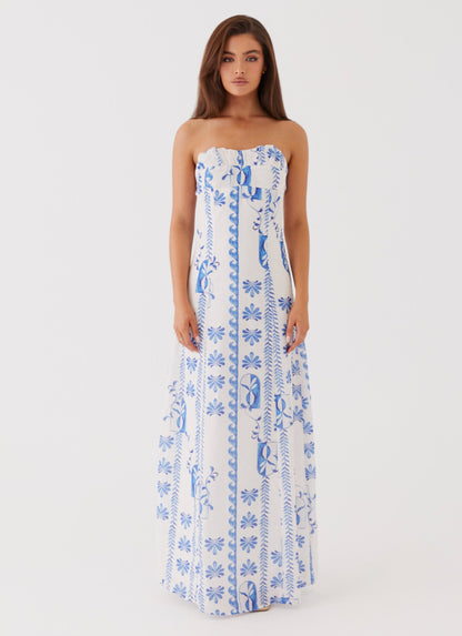 Women's Floral Strapless Ruched A-Line Summer Maxi Dress