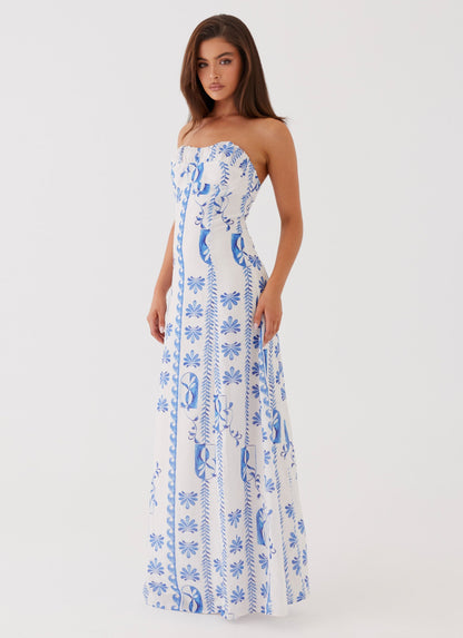 Women's Floral Strapless Ruched A-Line Summer Maxi Dress