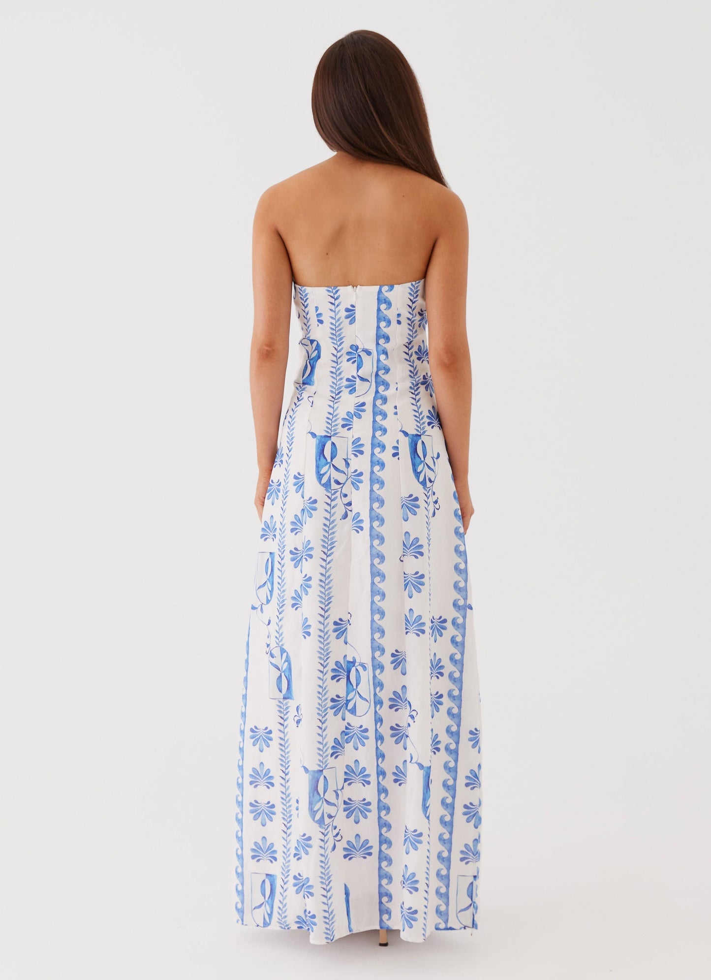 Women's Floral Strapless Ruched A-Line Summer Maxi Dress