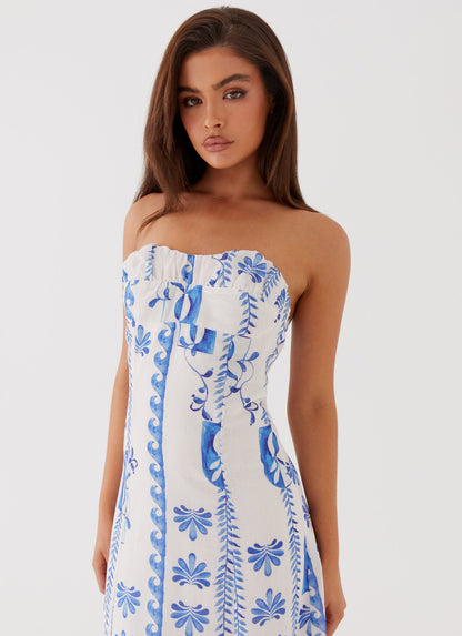 Women's Floral Strapless Ruched A-Line Summer Maxi Dress