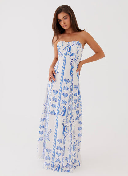 Women's Floral Strapless Ruched A-Line Summer Maxi Dress