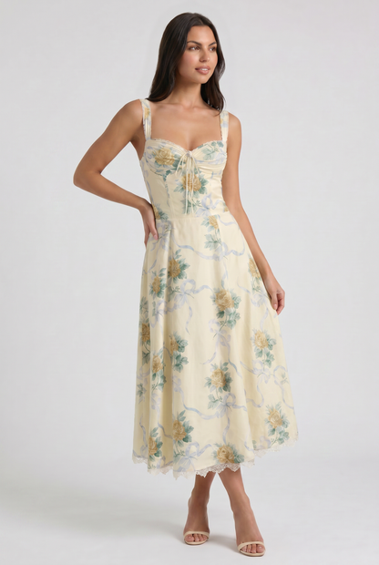 Women's Floral V-Neck Midi Dress Summer Wedding Guest