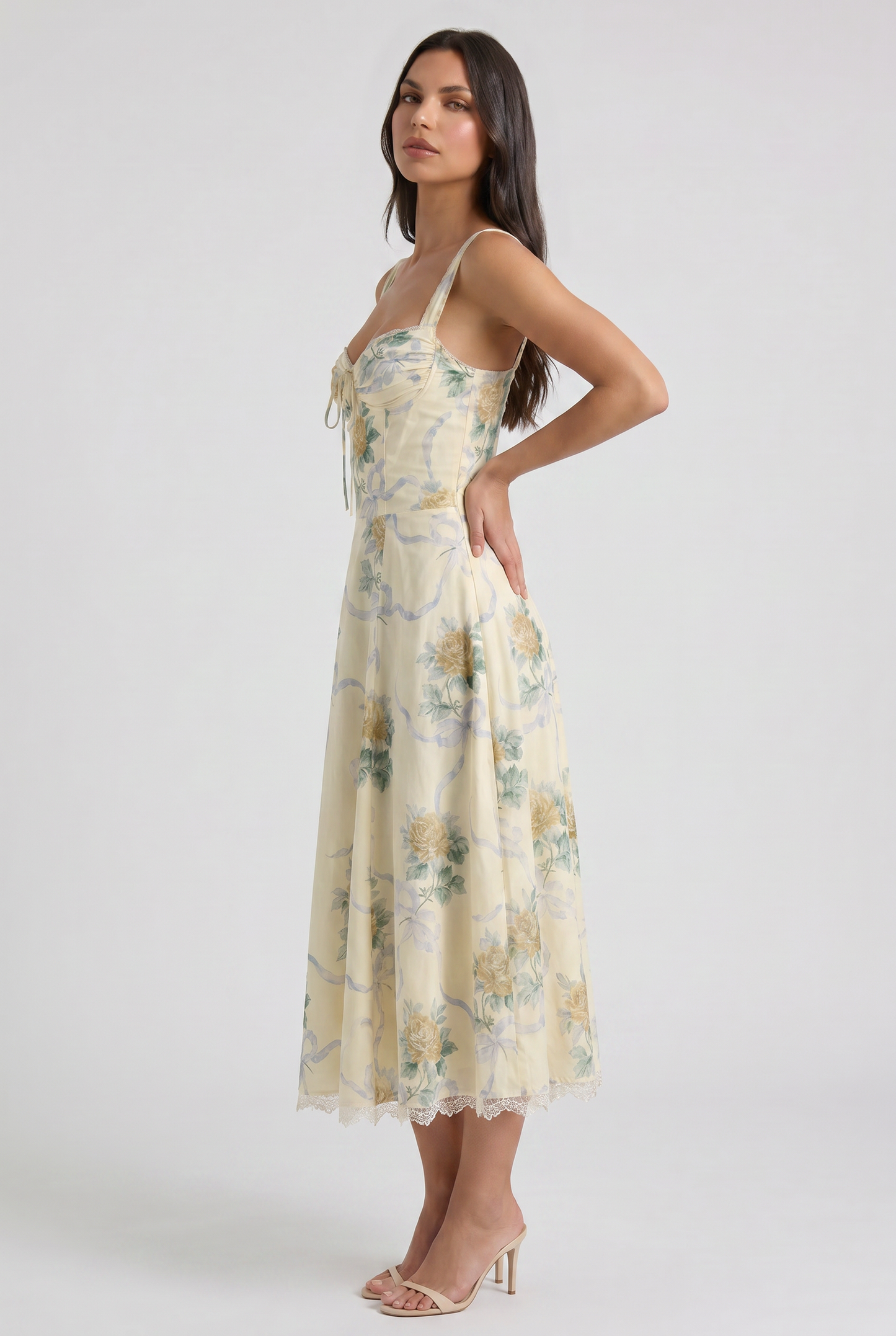 Women's Floral V-Neck Midi Dress Summer Wedding Guest