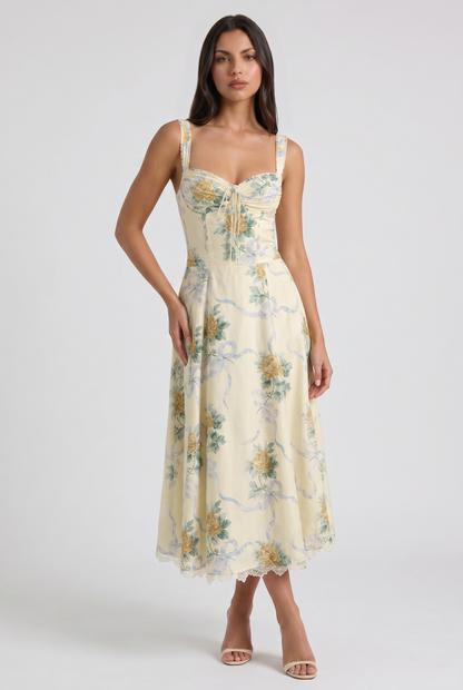 Women's Floral V-Neck Midi Dress Summer Wedding Guest