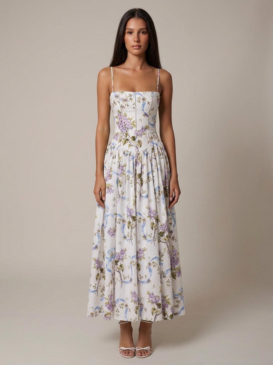 Women's Floral V-Neck Summer Midi Dress for Wedding Guests