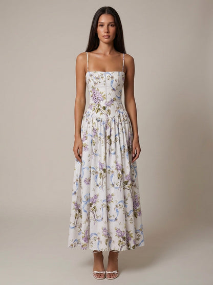 Women's Floral V-Neck Summer Midi Dress for Wedding Guests