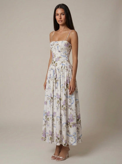 Women's Floral V-Neck Summer Midi Dress for Wedding Guests
