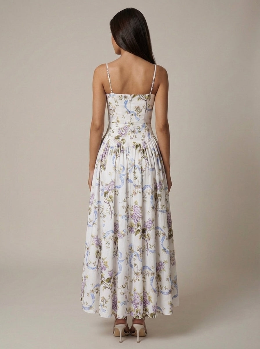 Women's Floral V-Neck Summer Midi Dress for Wedding Guests