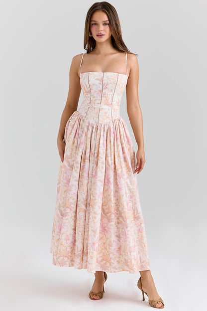 Women's Floral V-Neck Summer Midi Dress for Wedding Guests
