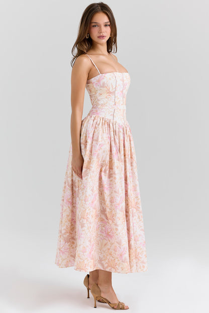 Women's Floral V-Neck Summer Midi Dress for Wedding Guests