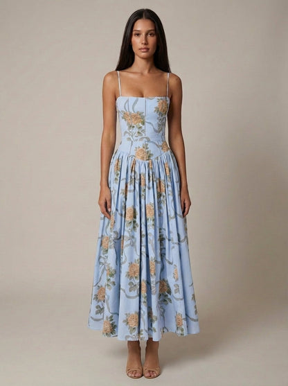 Women's Floral V-Neck Summer Midi Dress for Wedding Guests