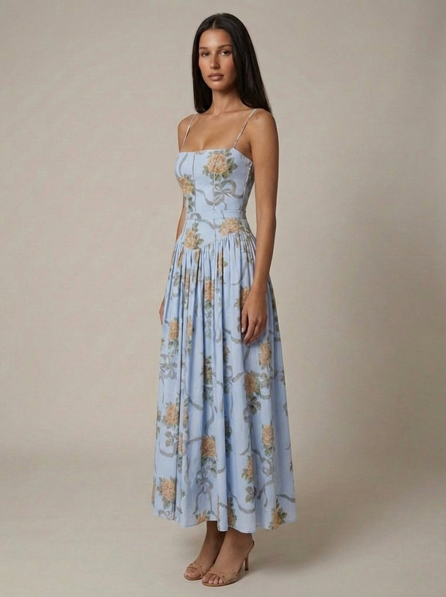 Women's Floral V-Neck Summer Midi Dress for Wedding Guests