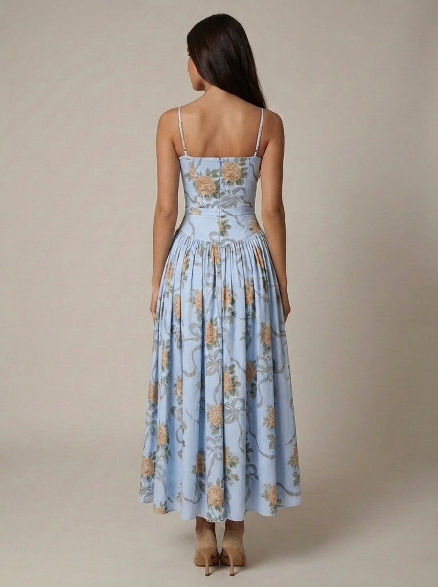 Women's Floral V-Neck Summer Midi Dress for Wedding Guests