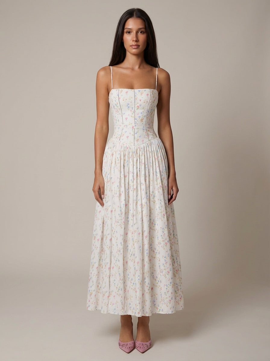 Women's Floral V-Neck Summer Midi Dress for Wedding Guests