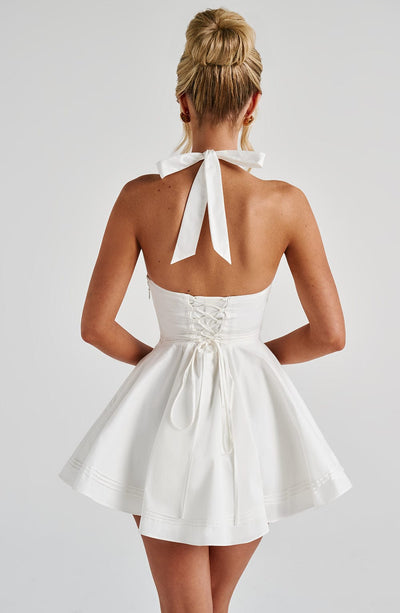Women's Gingham Plunge Halter Summer Mini Dress
