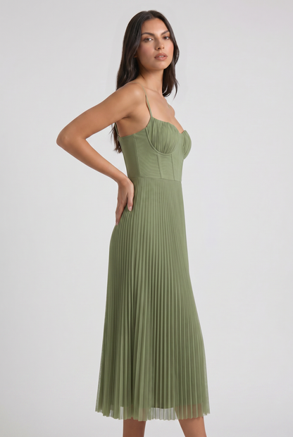 Women's Green Floral V-Neck Cocktail Midi Dress for Summer