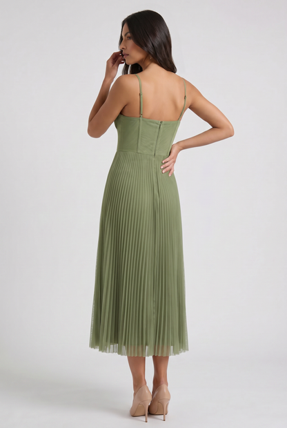Women's Green Floral V-Neck Cocktail Midi Dress for Summer
