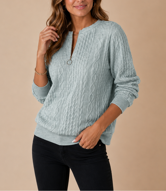 Women's Half Zip Cable Knit Pullover Sweater for Winter