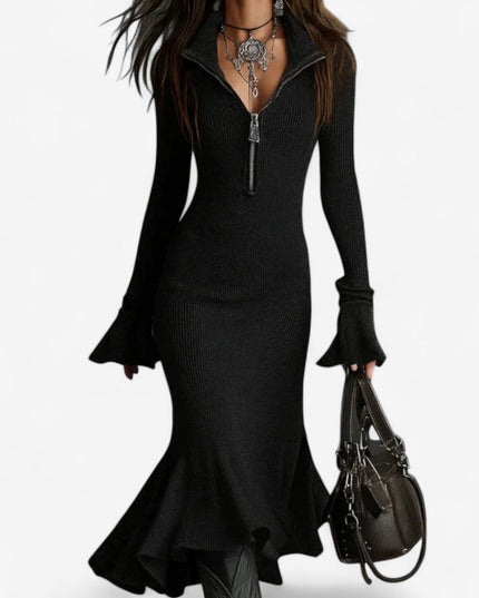 Women's Half Zip Mock Neck Bodycon Ribbed Knit Sweater Dress
