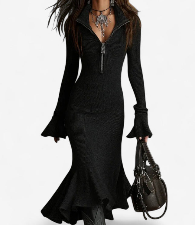 Women's Half Zip Mock Neck Bodycon Ribbed Knit Sweater Dress