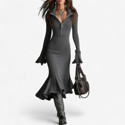 Women's Half Zip Mock Neck Bodycon Ribbed Knit Sweater Dress