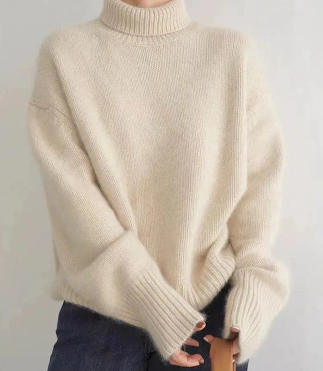 Women's High Neck Turtleneck Knit Sweater in Cashmere Blend