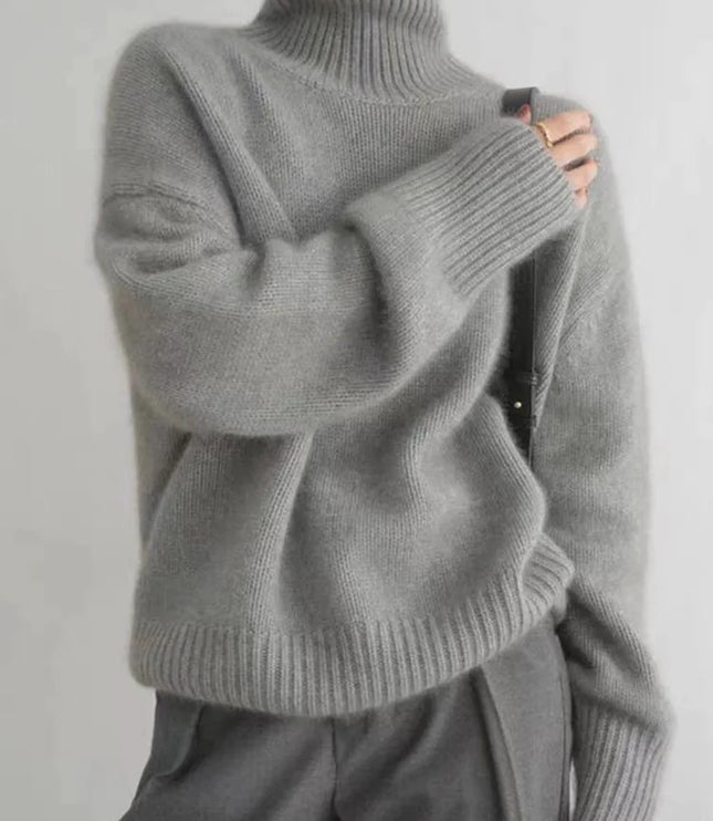 Women's High Neck Turtleneck Knit Sweater in Cashmere Blend