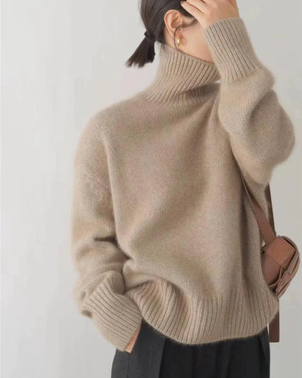 Women's High Neck Turtleneck Knit Sweater in Cashmere Blend