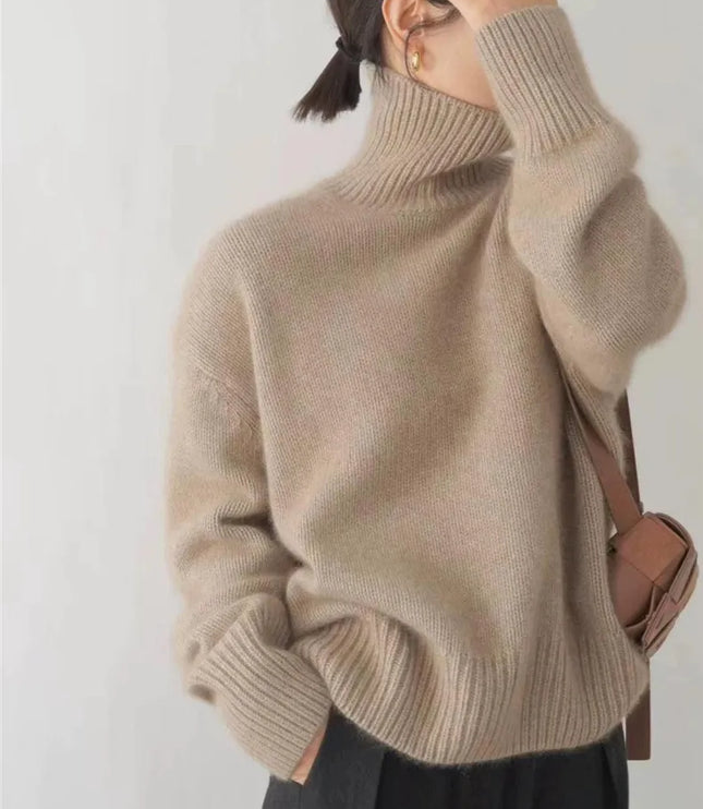 Women's High Neck Turtleneck Knit Sweater in Cashmere Blend