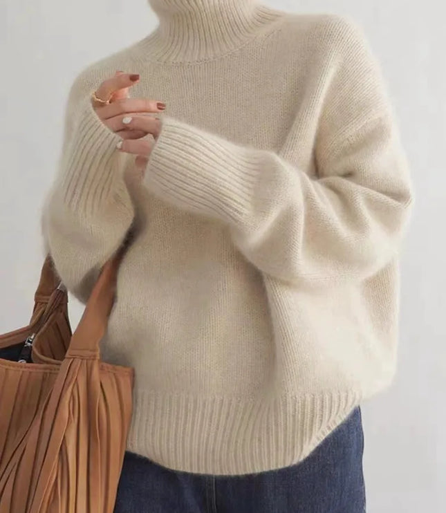 Women's High Neck Turtleneck Knit Sweater in Cashmere Blend