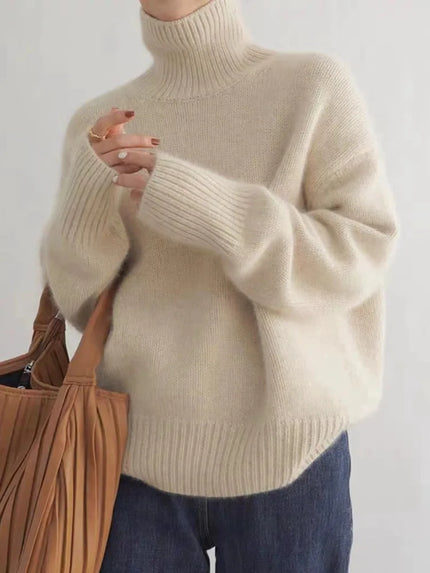 Women's High Neck Turtleneck Knit Sweater in Cashmere Blend