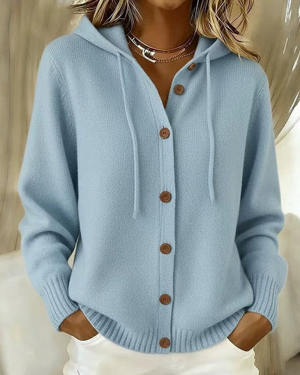 Women's Hooded Button Up Ribbed Cuff Knit Sweater Cardigan