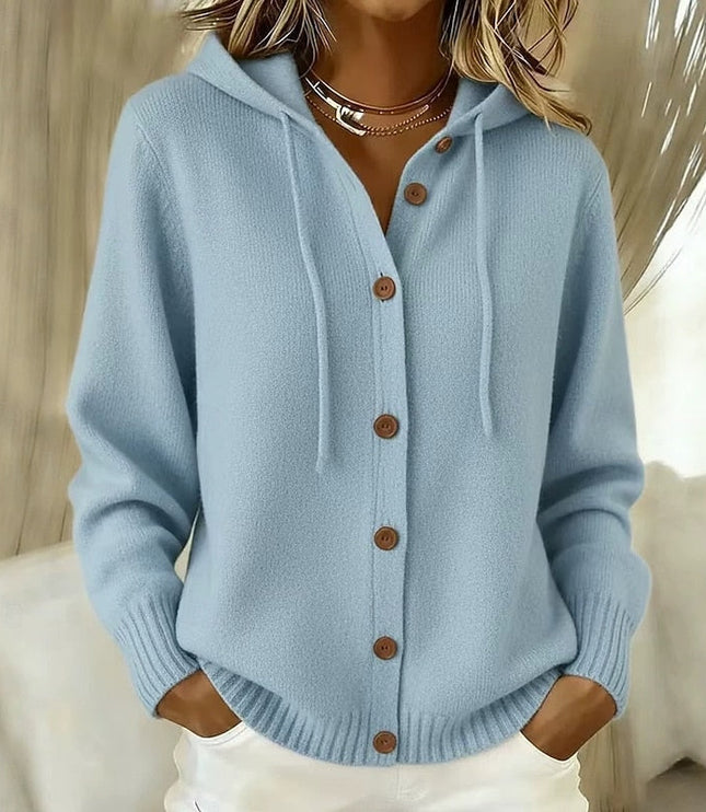 Women's Hooded Button Up Ribbed Cuff Knit Sweater Cardigan
