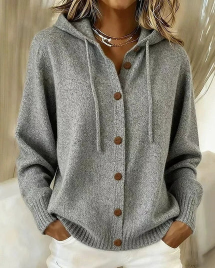 Women's Hooded Button Up Ribbed Cuff Knit Sweater Cardigan