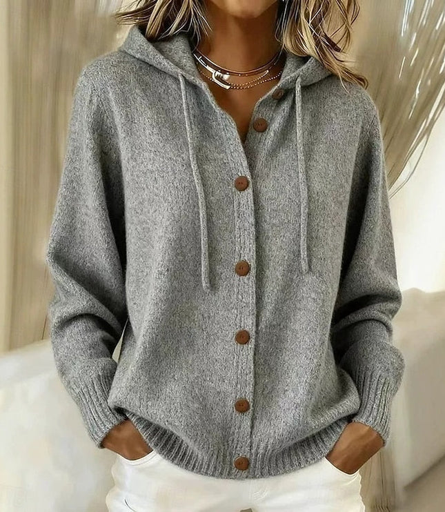 Women's Hooded Button Up Ribbed Cuff Knit Sweater Cardigan