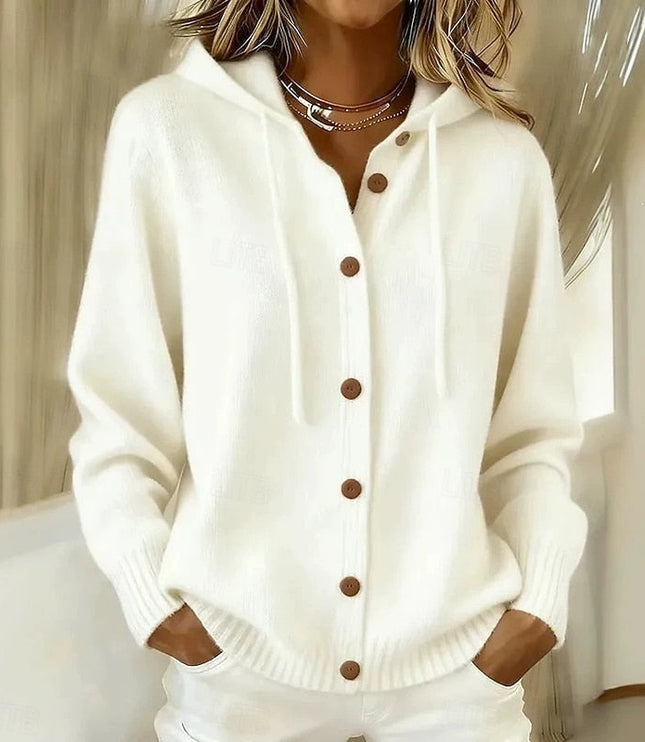 Women's Hooded Button Up Ribbed Cuff Knit Sweater Cardigan