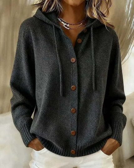 Women's Hooded Button Up Ribbed Cuff Knit Sweater Cardigan