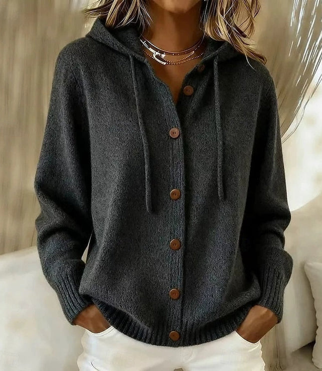 Women's Hooded Button Up Ribbed Cuff Knit Sweater Cardigan