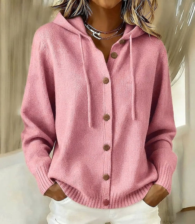 Women's Hooded Button Up Ribbed Cuff Knit Sweater Cardigan