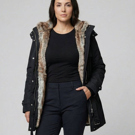 Women's Hooded Faux Fur Insulated Long Winter Parka Coat