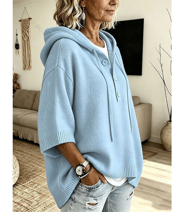 Women's Hooded Knit Sweater Oversized Button Placket