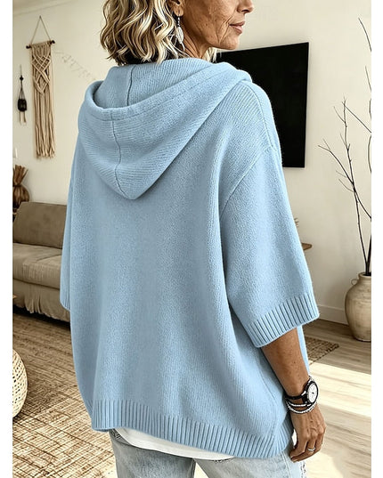Women's Hooded Knit Sweater Oversized Button Placket
