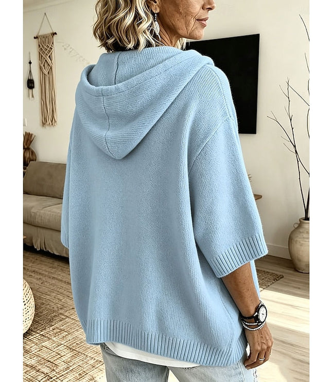 Women's Hooded Knit Sweater Oversized Button Placket