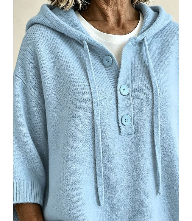Women's Hooded Knit Sweater Oversized Button Placket