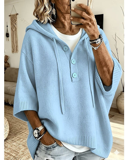 Women's Hooded Knit Sweater Oversized Button Placket