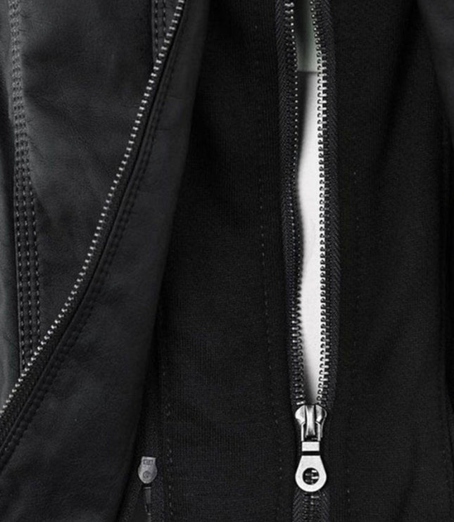 Women's Hooded Moto Jacket in Faux Leather with Zip Pockets