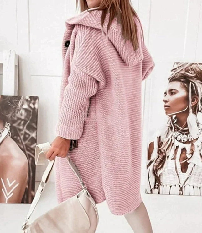 Women's Hooded Sweater Cardigan in Long Oversized Knit