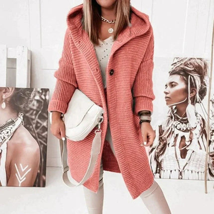 Women's Hooded Sweater Cardigan in Long Oversized Knit