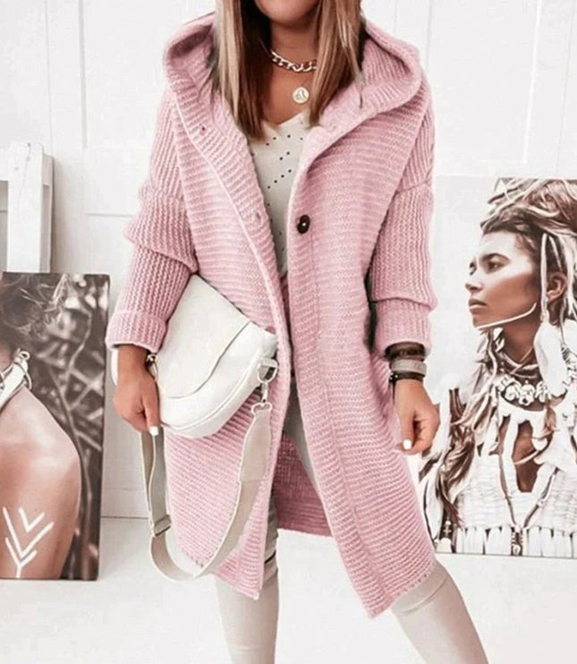 Women's Hooded Sweater Cardigan in Long Oversized Knit